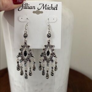 Jillian Michel Marcasite style,silver tone  chandelier, fish hook earrings